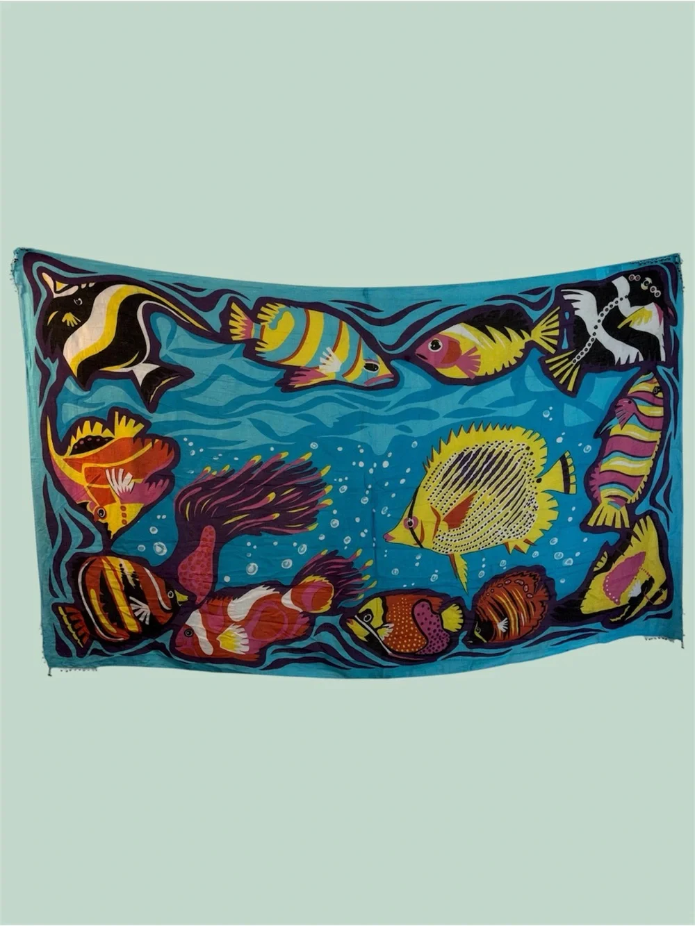 Jasmine Vibrant Blue Tropical Fish Aquarium Patterned Multicolor Beaded Scarf